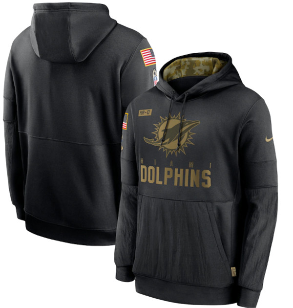 Men's Miami Dolphins 2020 Black Salute to Service Sideline Performance Pullover Hoodie